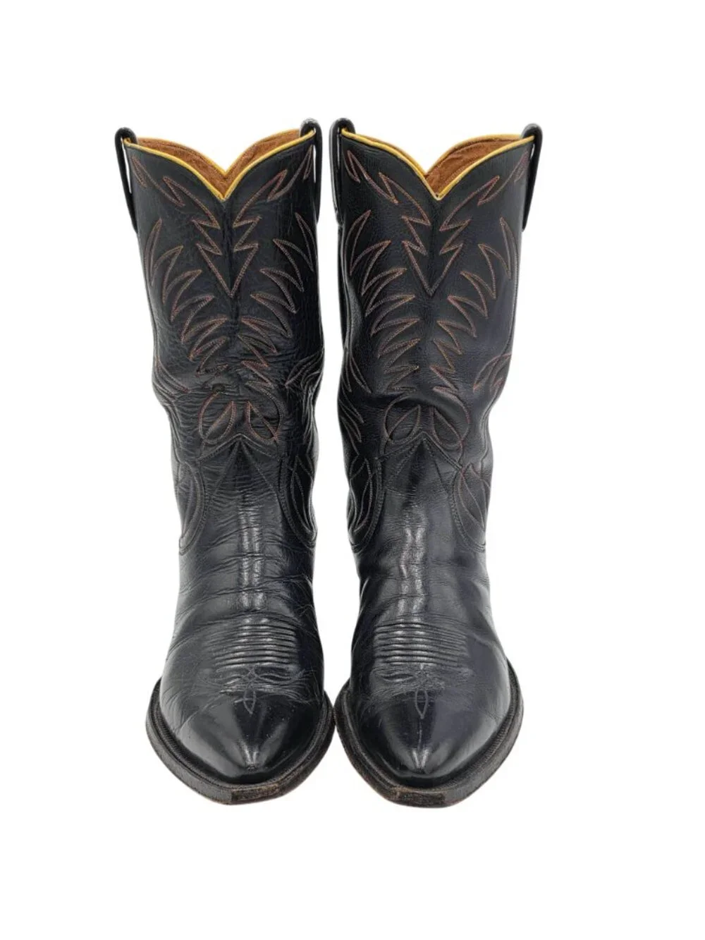 1950s? Vintage Justin Boots Black Leather Mens 10.5D Snip-toe Cowboy Western USA - Picture 8 of 16